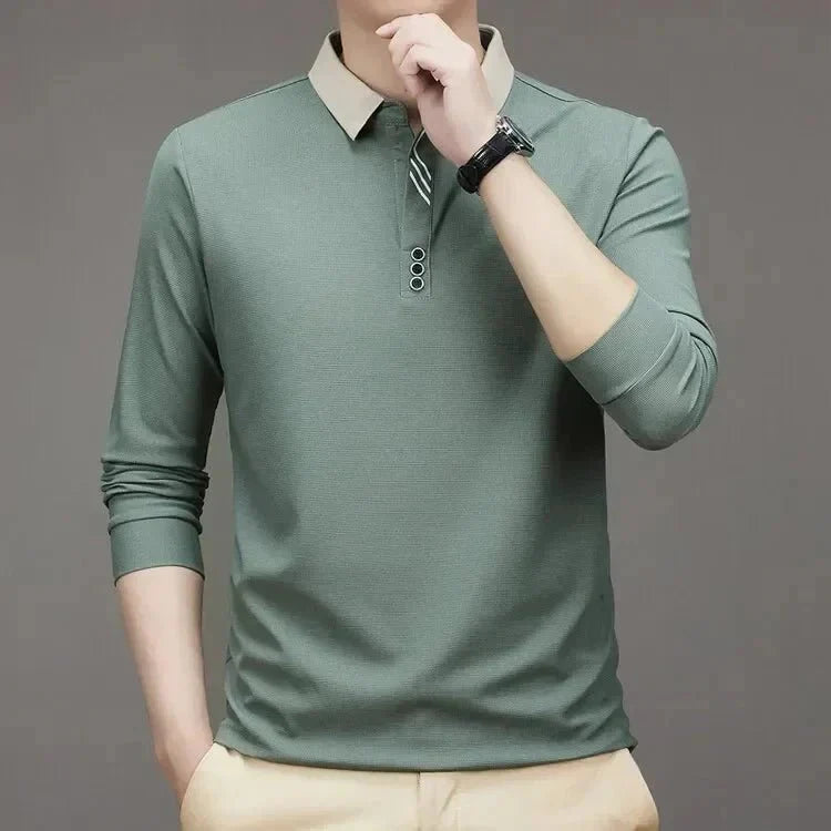 Camisa Polo Masculina John Karlo Minimalista Manga Longa + Brinde Relógio Deyros Luxo