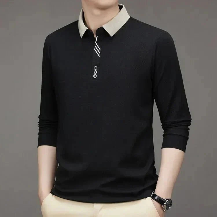 Camisa Polo Masculina John Karlo Minimalista Manga Longa + Brinde Relógio Deyros Luxo