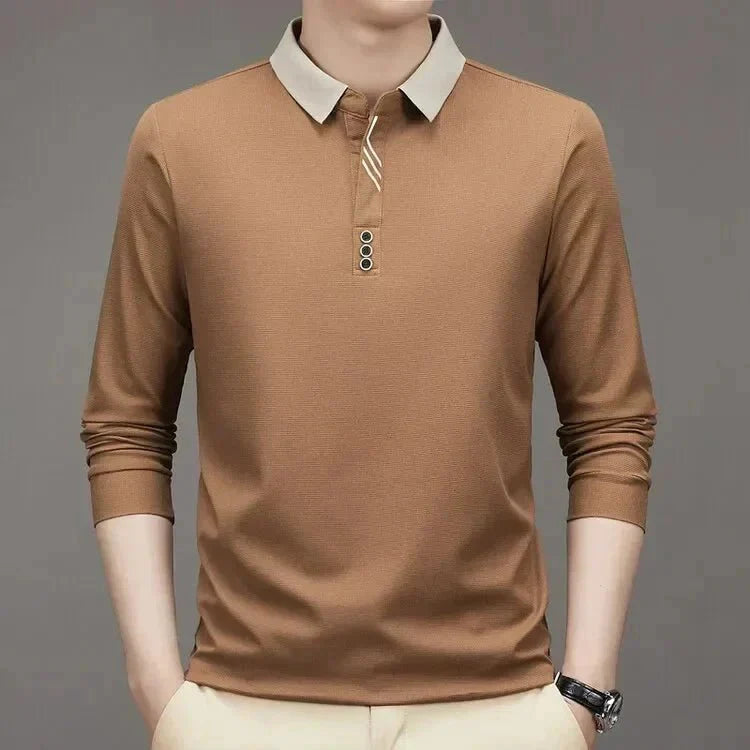 Camisa Polo Masculina John Karlo Minimalista Manga Longa + Brinde Relógio Deyros Luxo