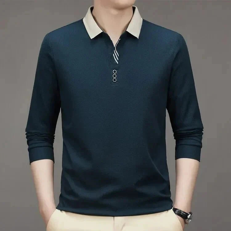 Camisa Polo Masculina John Karlo Minimalista Manga Longa + Brinde Relógio Deyros Luxo