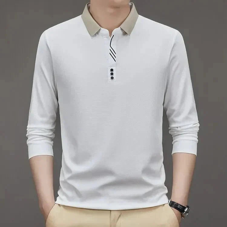 Camisa Polo Masculina John Karlo Minimalista Manga Longa + Brinde Relógio Deyros Luxo
