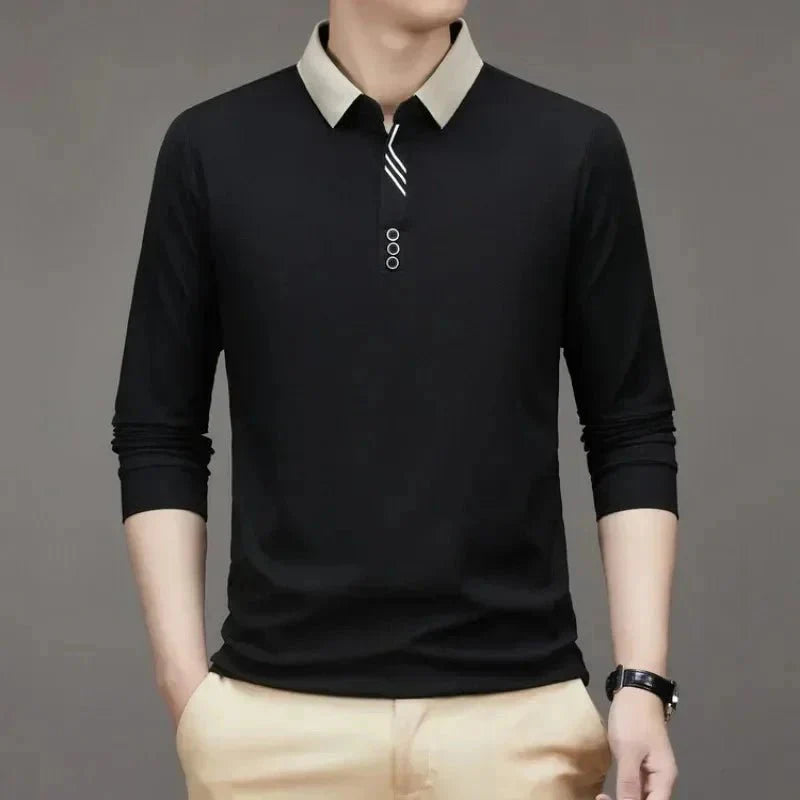 Camisa Polo Masculina John Karlo Minimalista Manga Longa + Brinde Relógio Deyros Luxo