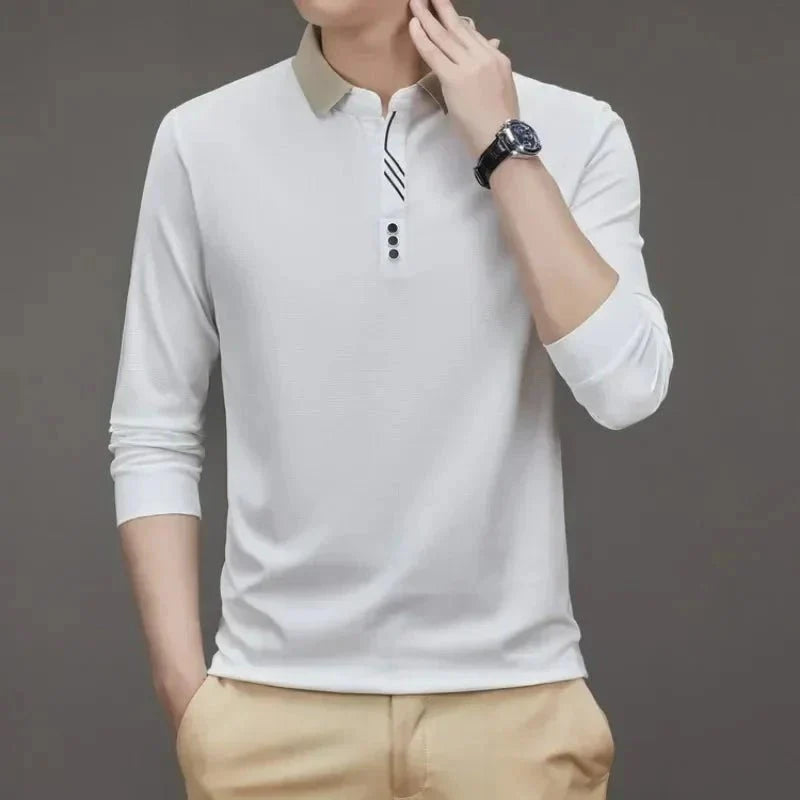 Camisa Polo Masculina John Karlo Minimalista Manga Longa + Brinde Relógio Deyros Luxo