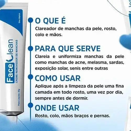 Face Clean - Creme Clareador de Pele para Manchas e Melasma