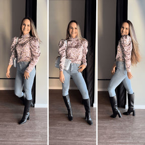Calça Jeans Feminina com Elastano Peluciada Forglows + Meia Térmica
