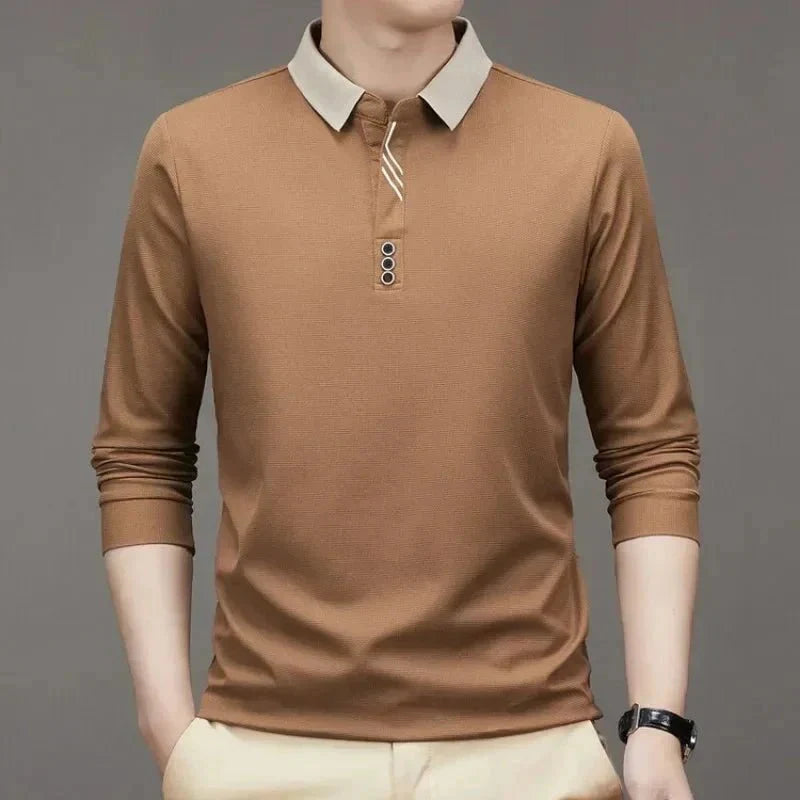 Camisa Polo Masculina John Karlo Minimalista Manga Longa + Brinde Relógio Deyros Luxo