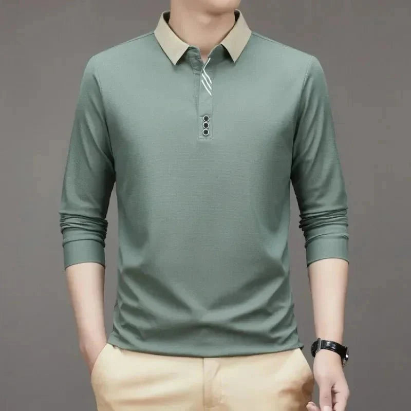 Camisa Polo Masculina John Karlo Minimalista Manga Longa + Brinde Relógio Deyros Luxo